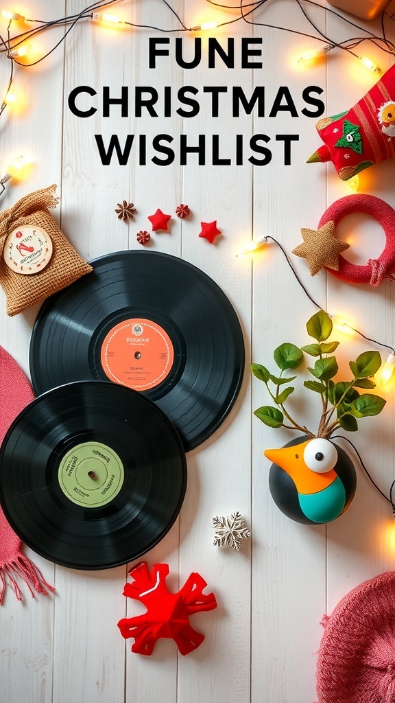 Unique Christmas Wishlist Ideas A creative Christmas wishlist display with unique items and holiday decorations.